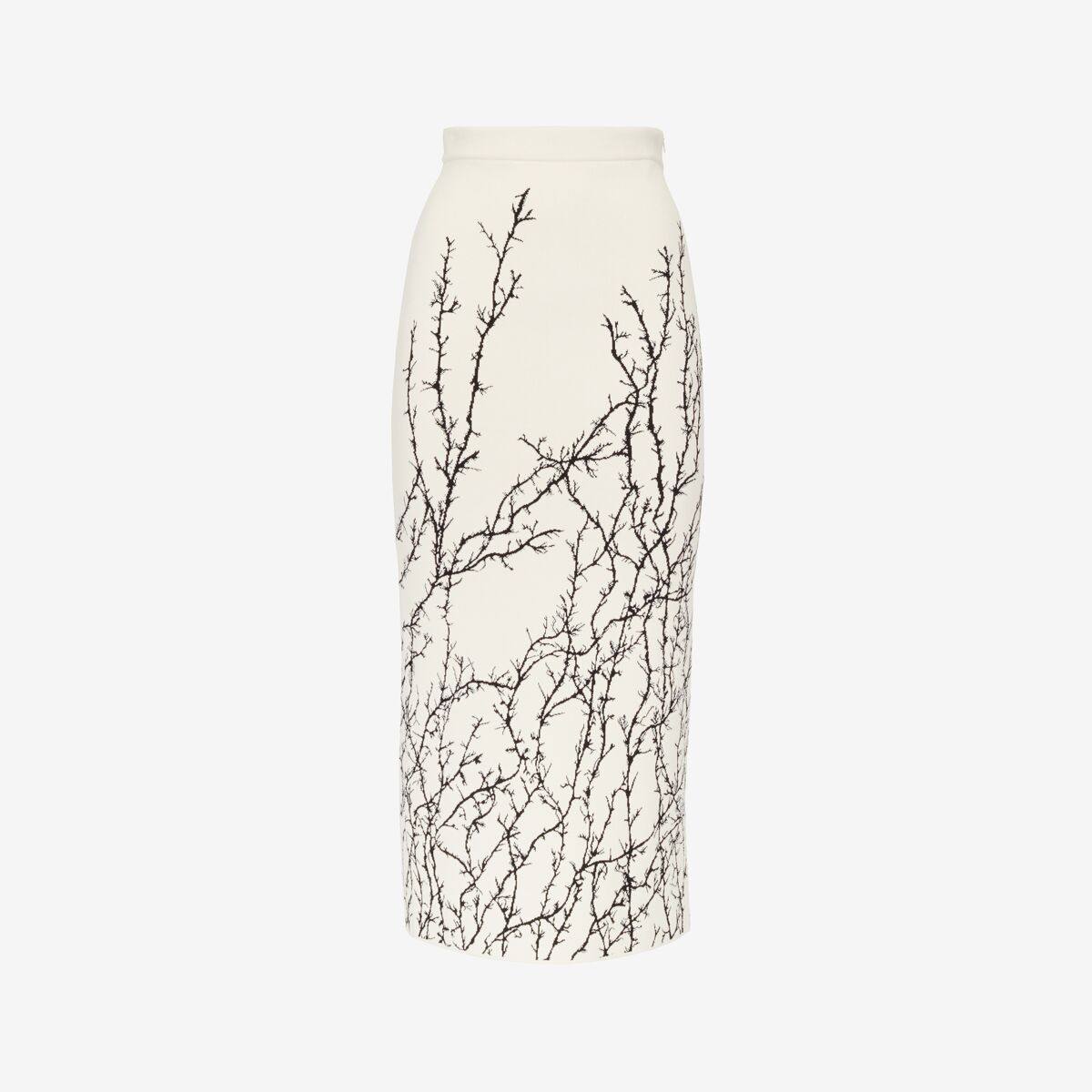 Alexander McQueen Women's White Thorn Branches Pencil Skirt - XL (Viscose, Polyester, Polyamide & Elastan)
